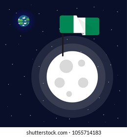 Illustration of Nigerian flag on the moon with view of earth in background