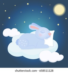 Illustration of a night background with a beautiful sleeping rabbit