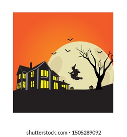 illustration night background festival halloween full moon on dark night