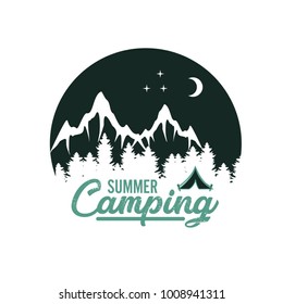 Illustration of night camping under the stars in wildlife on summer. Outdoor activity for those who like adrenaline rush