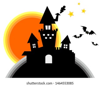 Illustration of night castle. Halloween vector illustration.star.moon.
