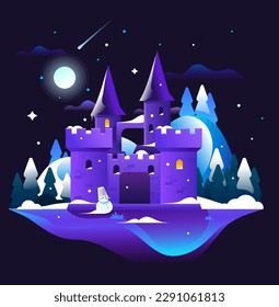 Illustration of a Night Castle in winter