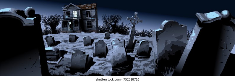 Illustration of a night cemetery