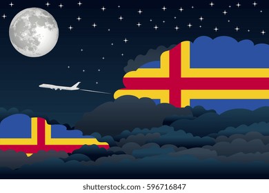 Illustration of Night Clouds, Night Clouds with Aland Flags, Aeroplane Flying