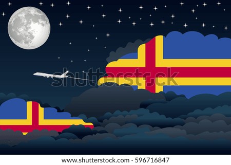 Illustration of Night Clouds, Night Clouds with Aland Flags, Aeroplane Flying
