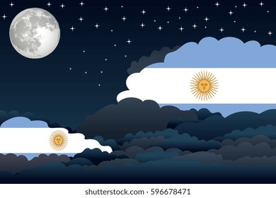 Illustration of Night Clouds, Night Clouds with Argentina Flags