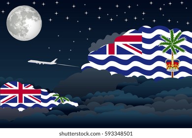 Illustration of Night Clouds, Night Clouds with British Indian Ocean Territory Flags, Aeroplane Flying
