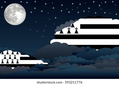 Illustration of Night Clouds, Night Clouds with Brittany Flags