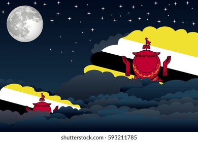 Illustration of Night Clouds, Night Clouds with Brunei Flags