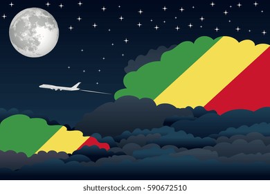 Illustration of Night Clouds, Night Clouds with Congo, Republic of the Flags, Aeroplane Flying