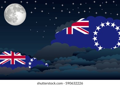 Illustration of Night Clouds, Night Clouds with Cook Islands Flags