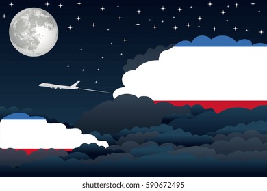 Illustration of Night Clouds, Night Clouds with Crimea Flags, Aeroplane Flying