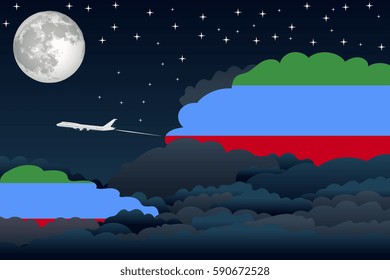 Illustration of Night Clouds, Night Clouds with Dagestan Flags, Aeroplane Flying