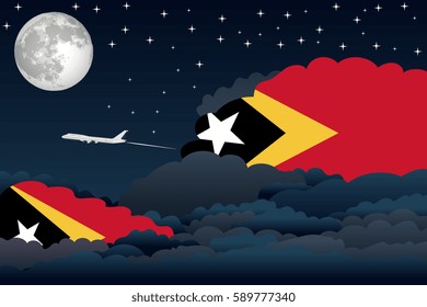 Illustration of Night Clouds, Night Clouds with East Timor Flags, Aeroplane Flying