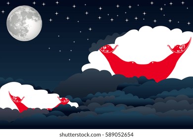 Illustration of Night Clouds, Night Clouds with Easter Island - Rapa Nui Flags