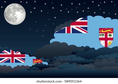 Illustration of Night Clouds, Night Clouds with Fiji Flags