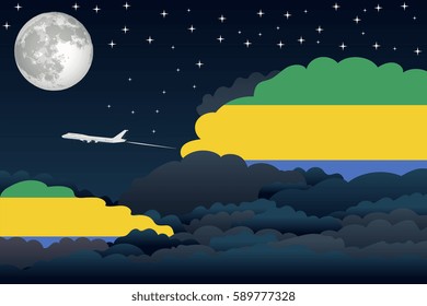 Illustration of Night Clouds, Night Clouds with Gabon Flags, Aeroplane Flying