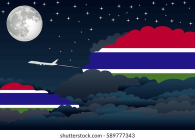 Illustration of Night Clouds, Night Clouds with Gambia Flags, Aeroplane Flying