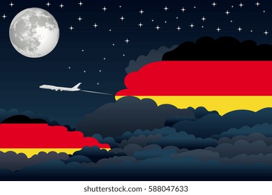 Illustration of Night Clouds, Night Clouds with Germany Flags, Aeroplane Flying