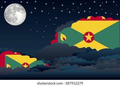 Illustration of Night Clouds, Night Clouds with Grenada Flags