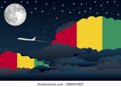 Illustration of Night Clouds, Night Clouds with Guinea Flags, Aeroplane Flying