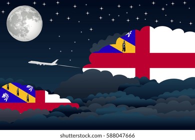 Illustration of Night Clouds, Night Clouds with Herm Flags, Aeroplane Flying