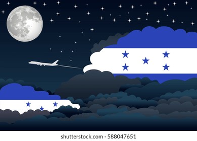 Illustration of Night Clouds, Night Clouds with Honduras Flags, Aeroplane Flying