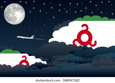 Illustration of Night Clouds, Night Clouds with Ingushetia Flags, Aeroplane Flying