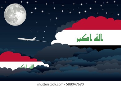 Illustration of Night Clouds, Night Clouds with Iraq Flags, Aeroplane Flying