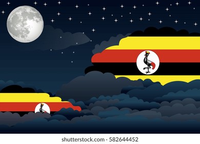 Illustration of Night Clouds, Night Clouds with Uganda Flags