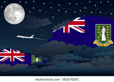 Illustration of Night Clouds, Night Clouds with Virgin Islands - UK Flags, Aeroplane Flying