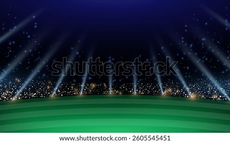 Illustration of a night cricket stadium captured in vector style with vibrant lighting effects. Glowing football night stadium portrayed through detailed vector design, full of atmosphere.