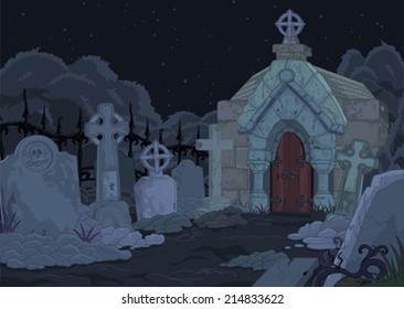 Illustration of night gothic cemetery