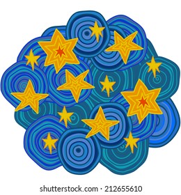Illustration of a night hand drawn cloud with stars, vector illustration