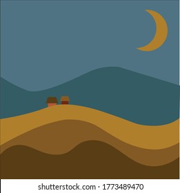 the illustration of the night in a little village 