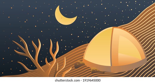 Illustration of night scene camp in mountain
