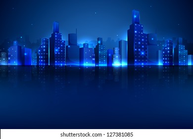 illustration of night scene of city with illuminated building