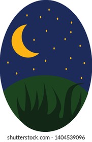 An illustration of the night sky with the crescent moon and stars, vector, color drawing or illustration. 