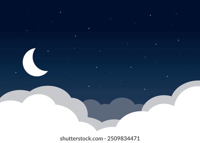 illustration of the night sky with moon and stars