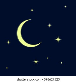 Illustration of the night sky. Moon and stars. Vector background.