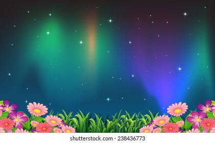 Illustration of a night view with aurora