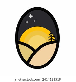 illustration of a night view in a circle of eggs