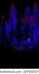 illustration of a night view of a forest at night