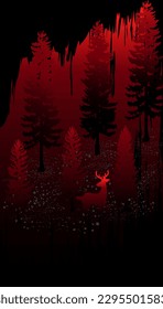 illustration of a night view of a forest at night