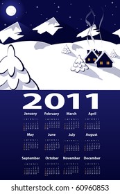 illustration of night  view over mountains with 2011 year calendar