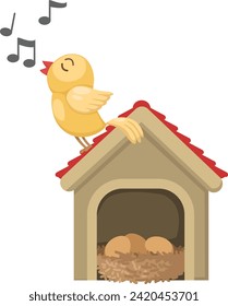 illustration of nightingale bird on bird house