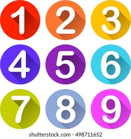 Illustration of nine colorful numbers icons on white background