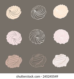 Illustration of nine different zephyrs in linear and silhouette drawing