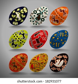 Illustration of nine easter eggs.