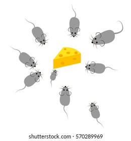Illustration of the nine mice and cheese on a white background